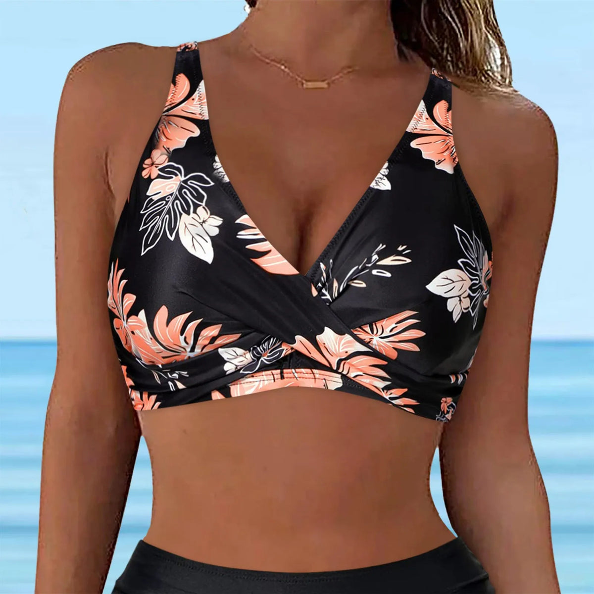 Leopard Bikini Bra for Women Ladeis Lace Up Swimwear Tops Full Coverage Push Up Crop Bikini Bra 2024 Fashion New Bathing Suits