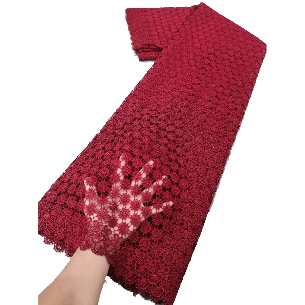African Milk Silk Fabric With Water Soluble Lace 2025 High Quality Milk Silk Nigerian Mesh Lace Fabric For Wedding Dress