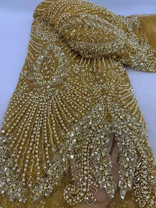 2025 Luxury Nigerian African Beaded Lace Fabric High Quality Sequins Embroidery African French Lace Fabric For Sewing Dress