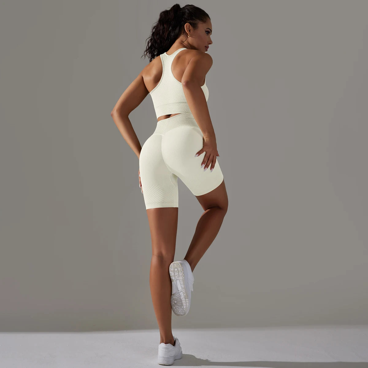 Women Yoga Set Bra Shorts Set Seamless Fitness Tracksuit Gym Sportswear Running Shorts Sports Set Workout Shockproof Vest Outfit