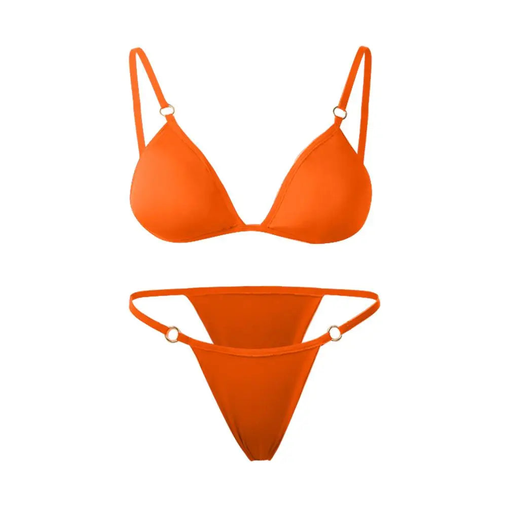 Vacation Woman Girl Sexy Solid Color Sling Backless Bikini Set Split Swimwear Swimsuit Two Piece