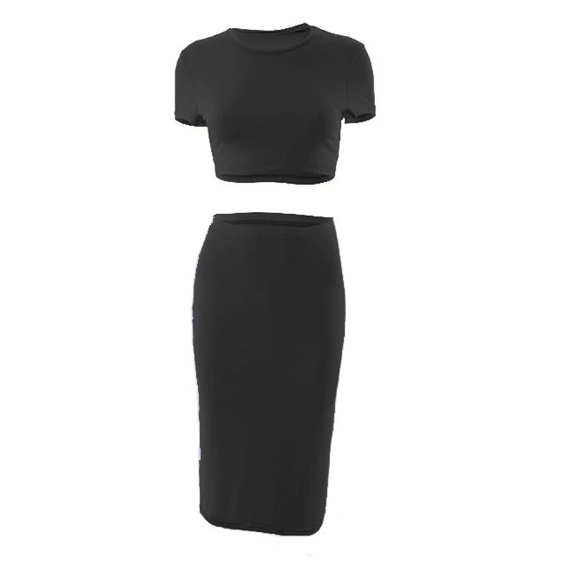 Womens Dress Sets Short Sleeve Crop Tops And Mid Calf Skirt Suit Fashion 2PCS Set Slim Office Lady Summer Suits Clothing QX2413