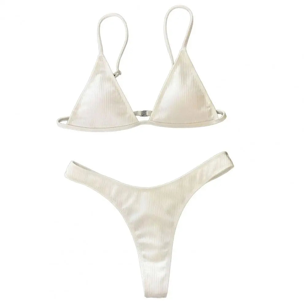 2 Pcs/Set Sexy Lady Bikini Set Quick Dry Swimming Wireless Spaghetti Strap Lady Swimwear