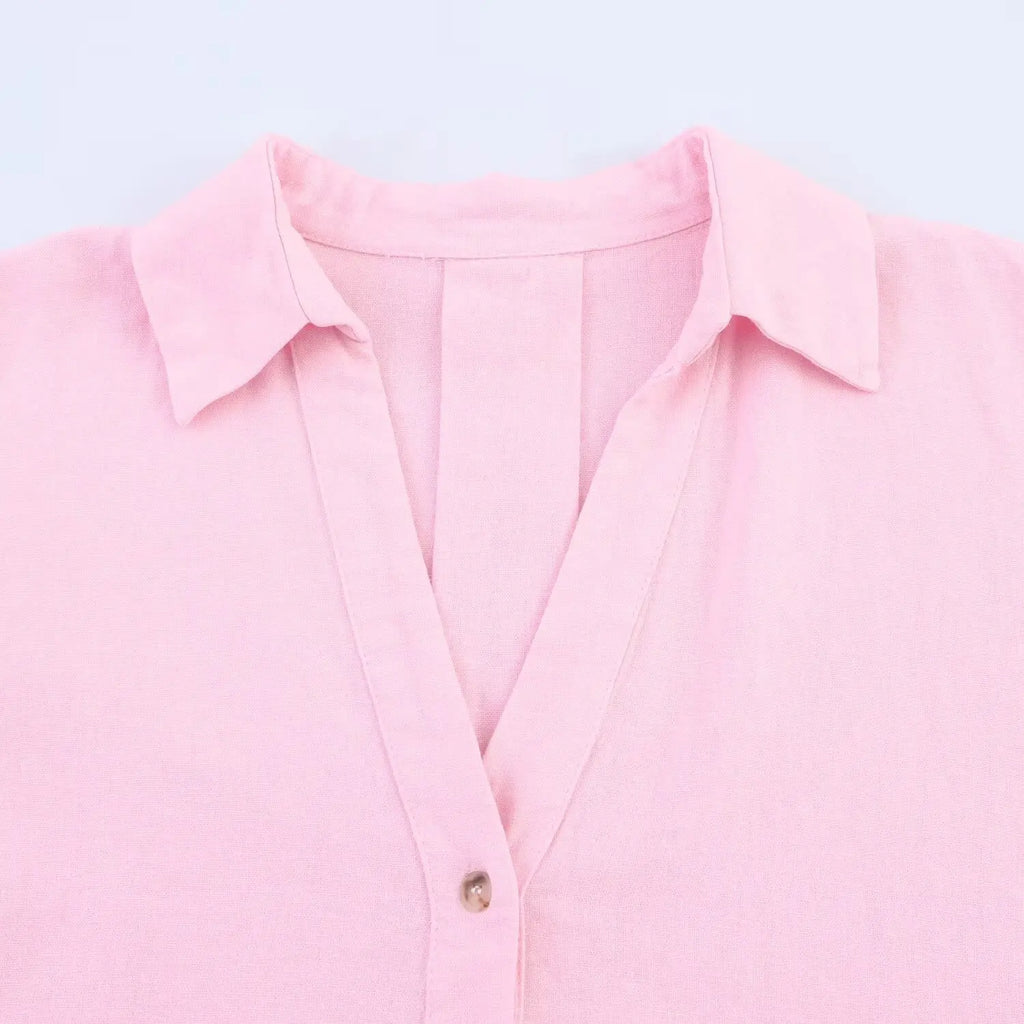PB&ZA Summer New Women's Commuter Versatile Linen Blended Wide Sleeve Lapel Casual Striped Shirt