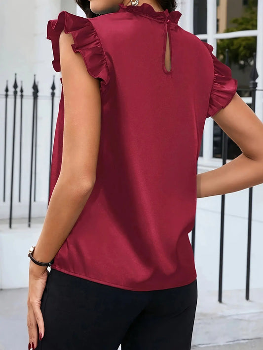 Womens Plus Size Satin Casual Shirt Summer Round Neck Short Sleeve Blouse Machine Washable Solid Color Top for Office Casual