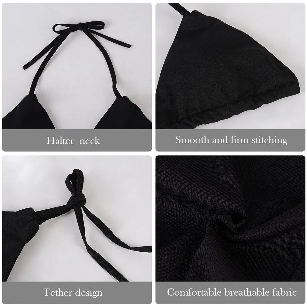 Swimming Suit Sexy Women 2-pcs Swimwear Lace Up Bra Thong Beach Set Solid Bathing Summer Casual Vacation Ladies Outfits 2024