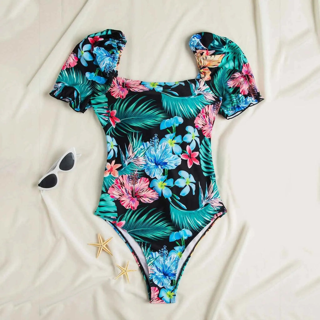 Women Swimsuit Fashion Swimsuit Printed Flower Triangle Bikini Strap Sexy Swimsuit Hawaiian Sea Sexy One-Piece Swimsuit Biquini