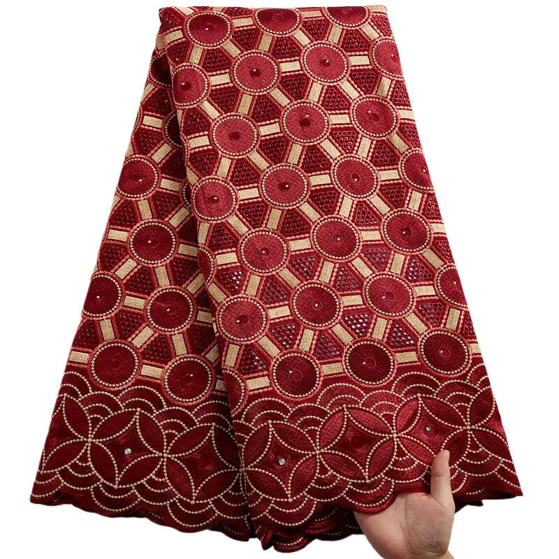 Nigerian Embroidered Cotton Lace Fabric - Swiss Voile - 5 Cotton, 5 Yards