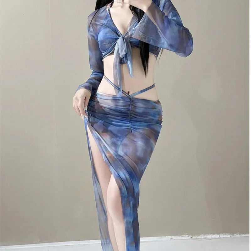 Sexy Bikini Swimsuit Set Four Pieces Women's Separate Vacation Bohemian Style Hot Spring Swimming Costume Trendy Internet Celebr