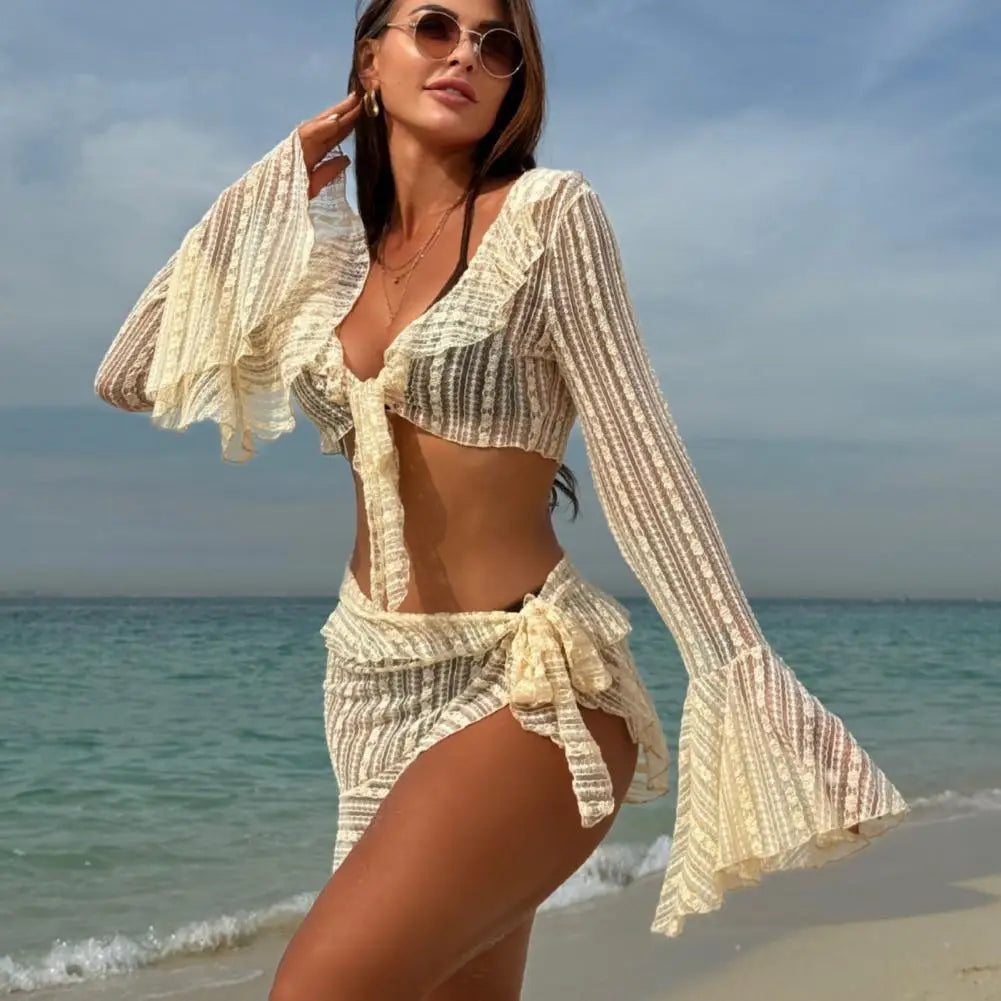 Long Sleeve Bikini Female Swimsuit Women Swimwear Four/Two-pieces Bikini set Sarong Halter Bather Bathing Suit Swim