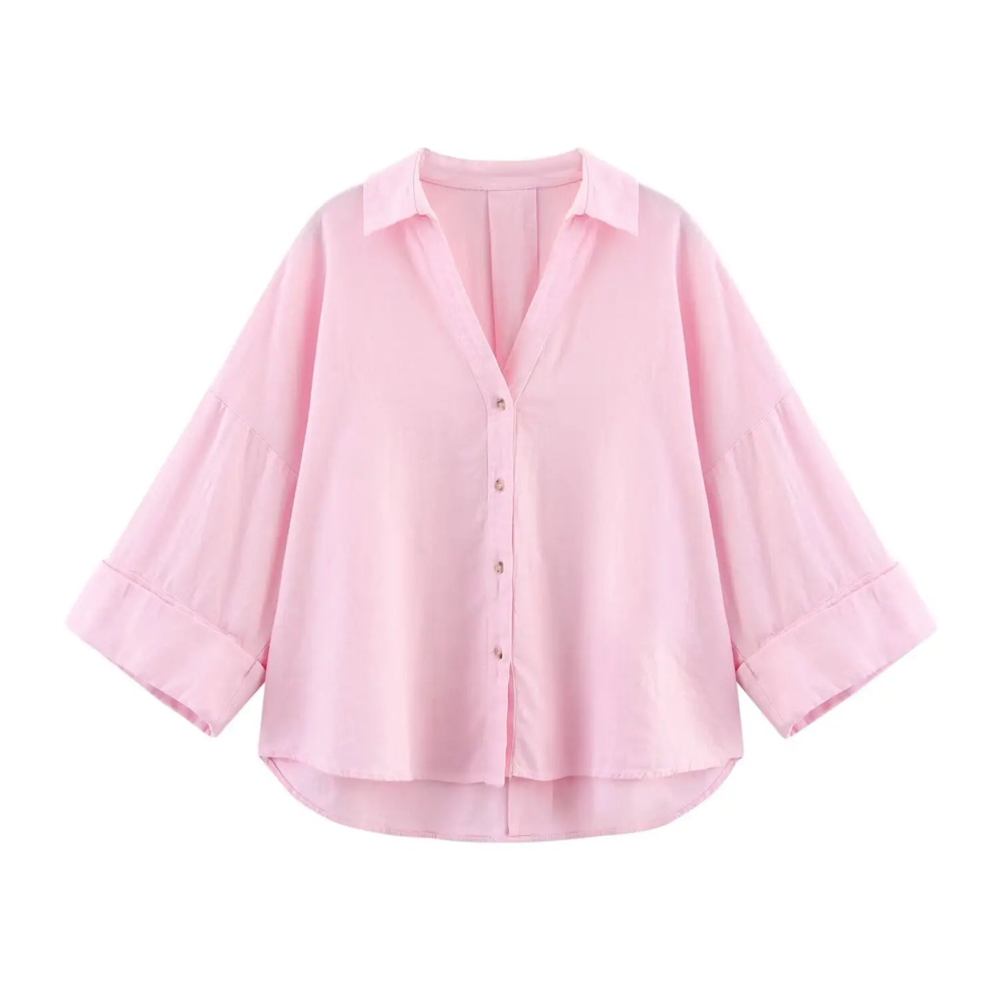 PB&ZA2025 Summer New Women's Commuter Versatile Linen Blended Wide Sleeve Lapel Casual Striped Shirt