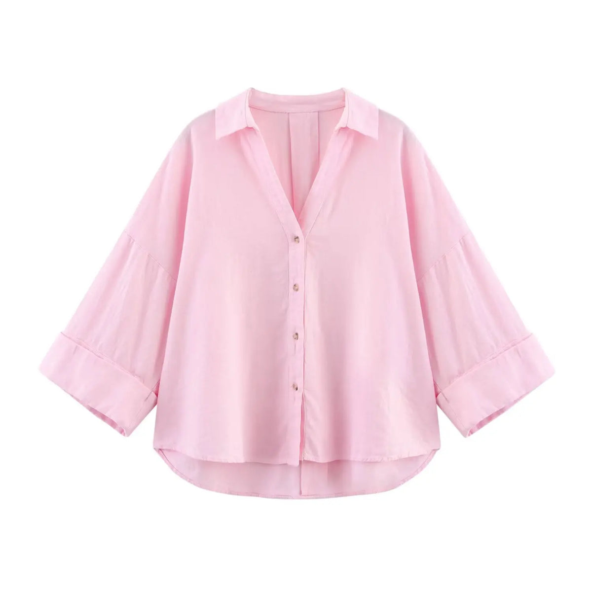 PB&ZA Summer New Women's Commuter Versatile Linen Blended Wide Sleeve Lapel Casual Striped Shirt