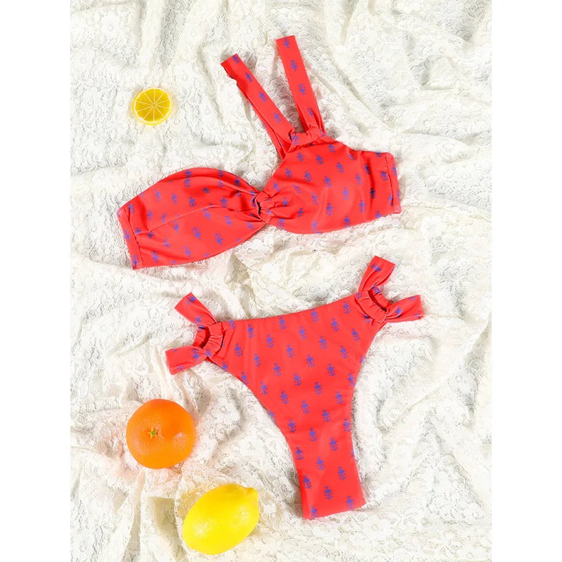 Printed Bikini Set Sexy Two Piece Set For Women Bikinis One Shoulder Swimsuit 2025 Swimsuits Low Waist Swimwear Summer Beachwear