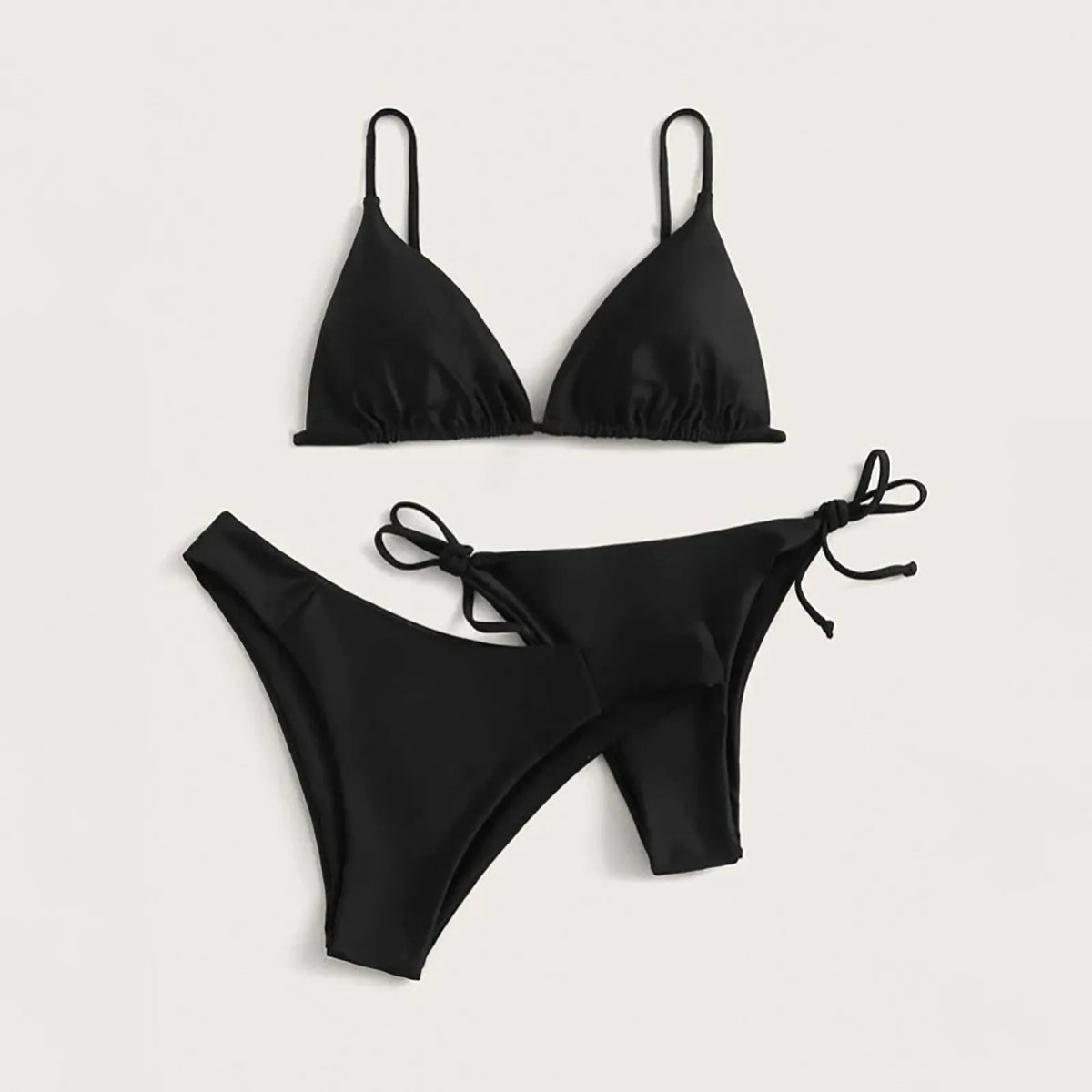 Women's Summer Fashion Sexy Basic Solid Color Backless Lace-up High Waist Adjust Buckle Sling Bikini Three-pieces Swimsuit