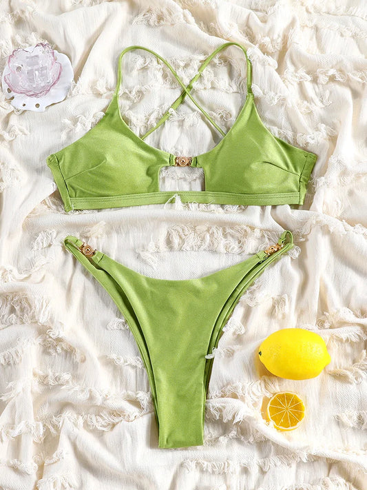 Sexy Bikini Set For Vacation Solid Two Piece Suit Women'S Bathsuit High Cut Swimsuits 2025 Swimwear Summer Bikinis New Biquini