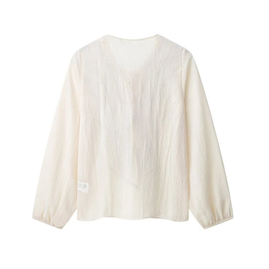 Zevity New Women Fashion V Neck Cascading Ruffles Black Line Eding Smock Blouse Female Long Sleeve Shirt Blusas Chic Tops LS9356