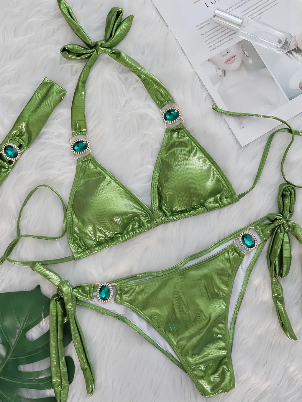 Sexy Pink Gradient Bikini Set 2025 Women Luxury Rhinestone Push Up Band 3 Piece Swimsuit Bathing Suit Diamond Thong Swimwear