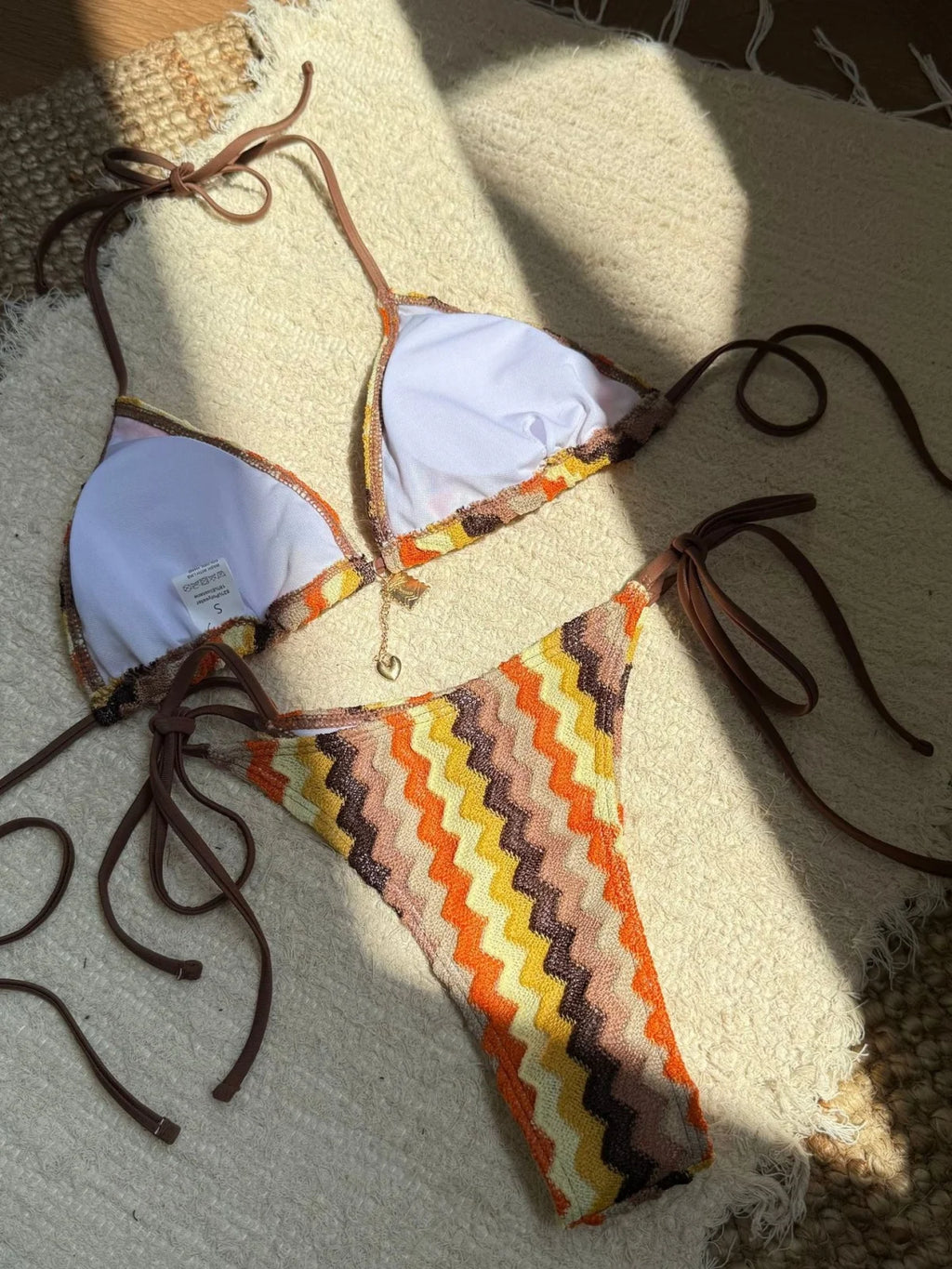 Sexy Lace Orange Gradient Bikini Set 2025 Women Summer Push Up Tie Side Triangle Swimsuit Beach Bathing Suit Holiday Swimwear