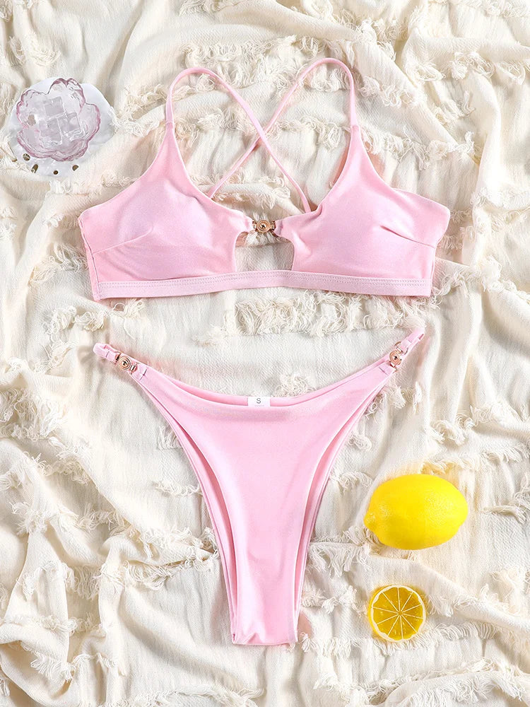 Sexy Bikini Set For Vacation Solid Two Piece Suit Women'S Bathsuit High Cut Swimsuits 2025 Swimwear Summer Bikinis New Biquini