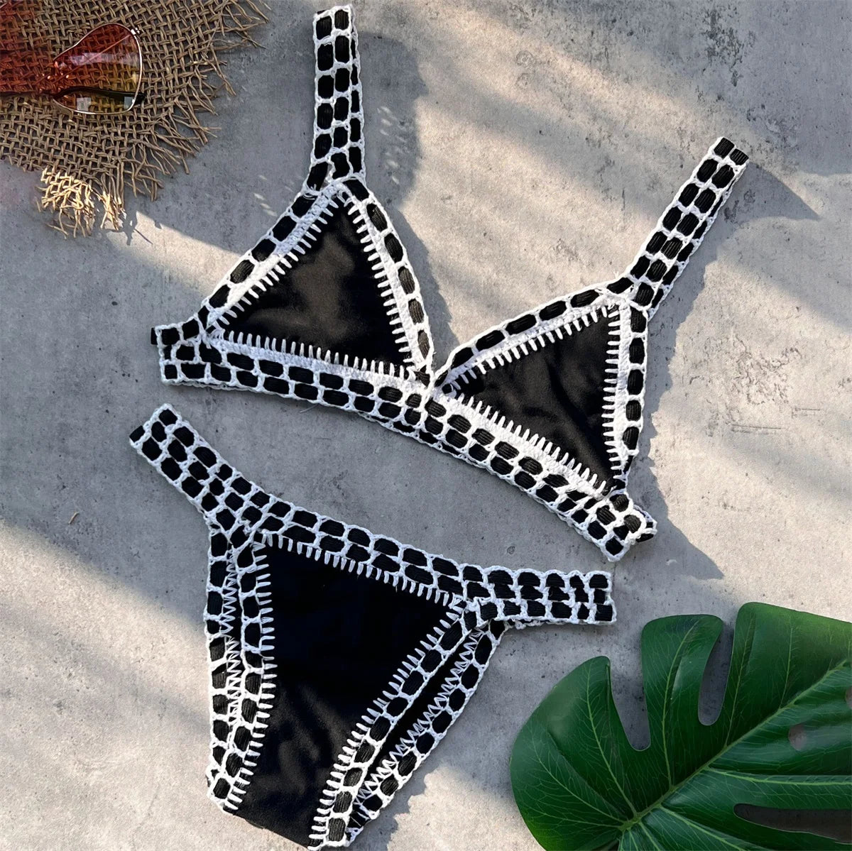 Pink Crochet Bikini 2025 Sexy Women Swimsuit Female Swimwear Micro Bikini Set Bandeau Swimming Suit Beachwear Brazilian Biquini