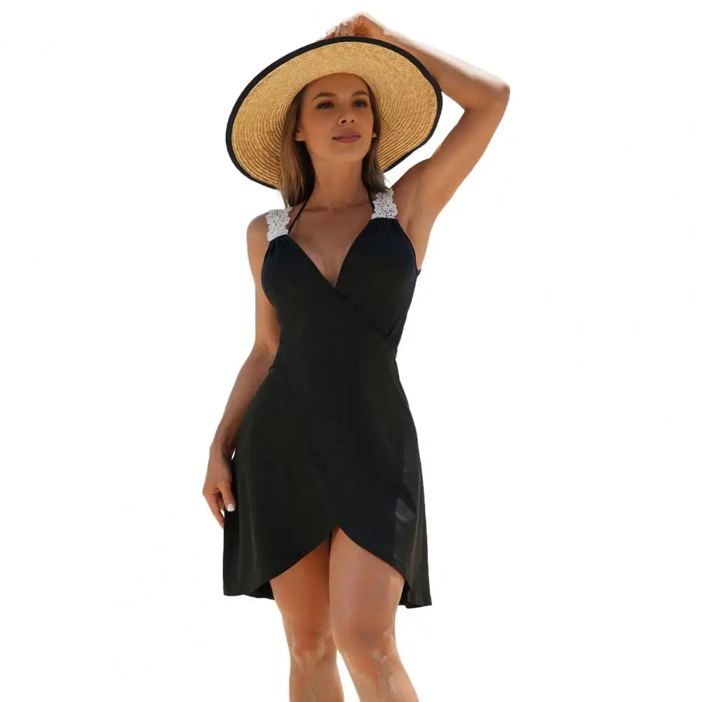 3Pcs/Set Summer Women Swimsuit 2025 Halter Lace-up Bra Swimming Briefs Set With Cover Up Dress Women's Bikini For Vacation