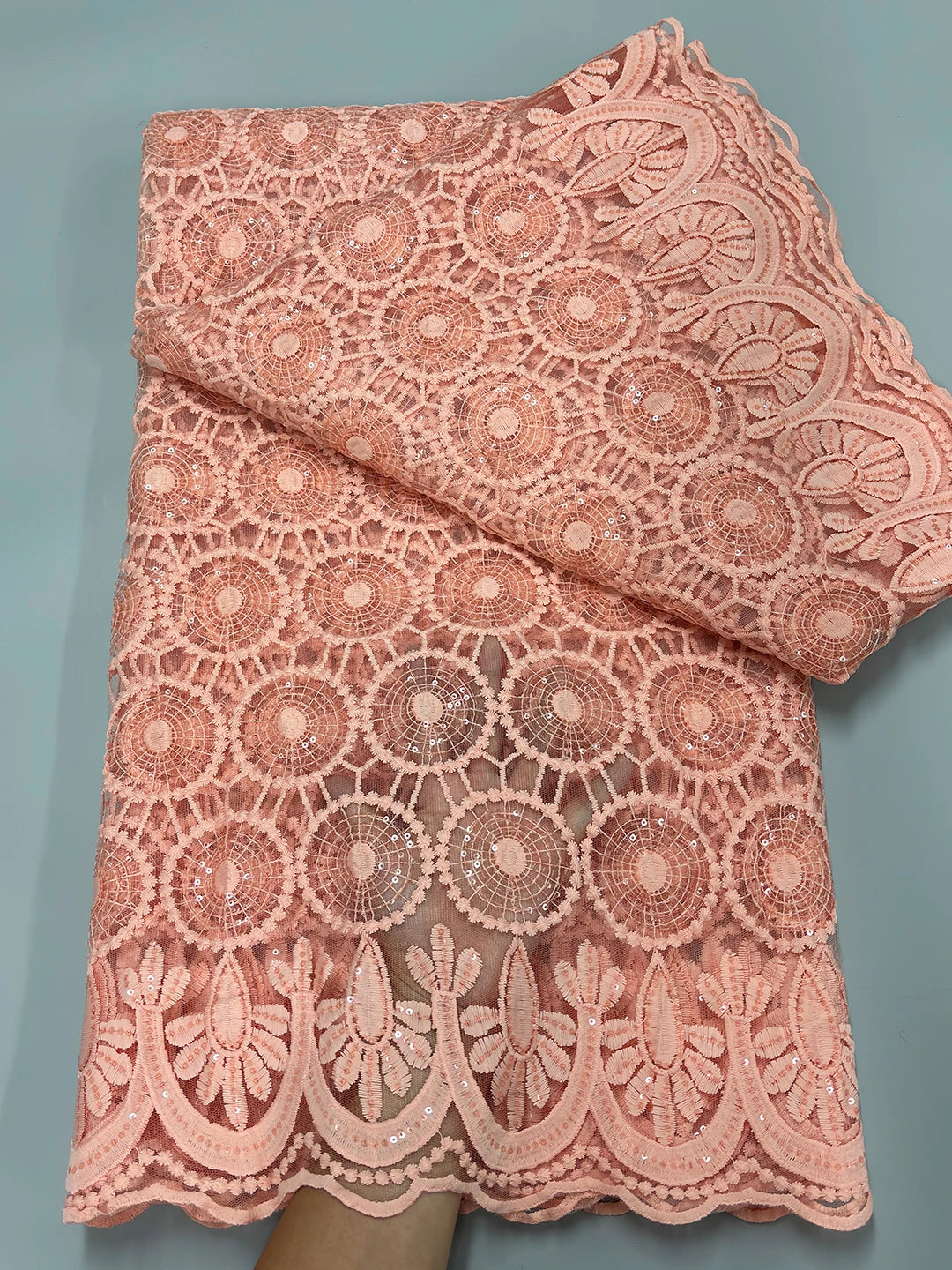 Sky Blue African Lace Fabric 2025 - Milk Silk Mesh Sequins - 53413, 5 Yards