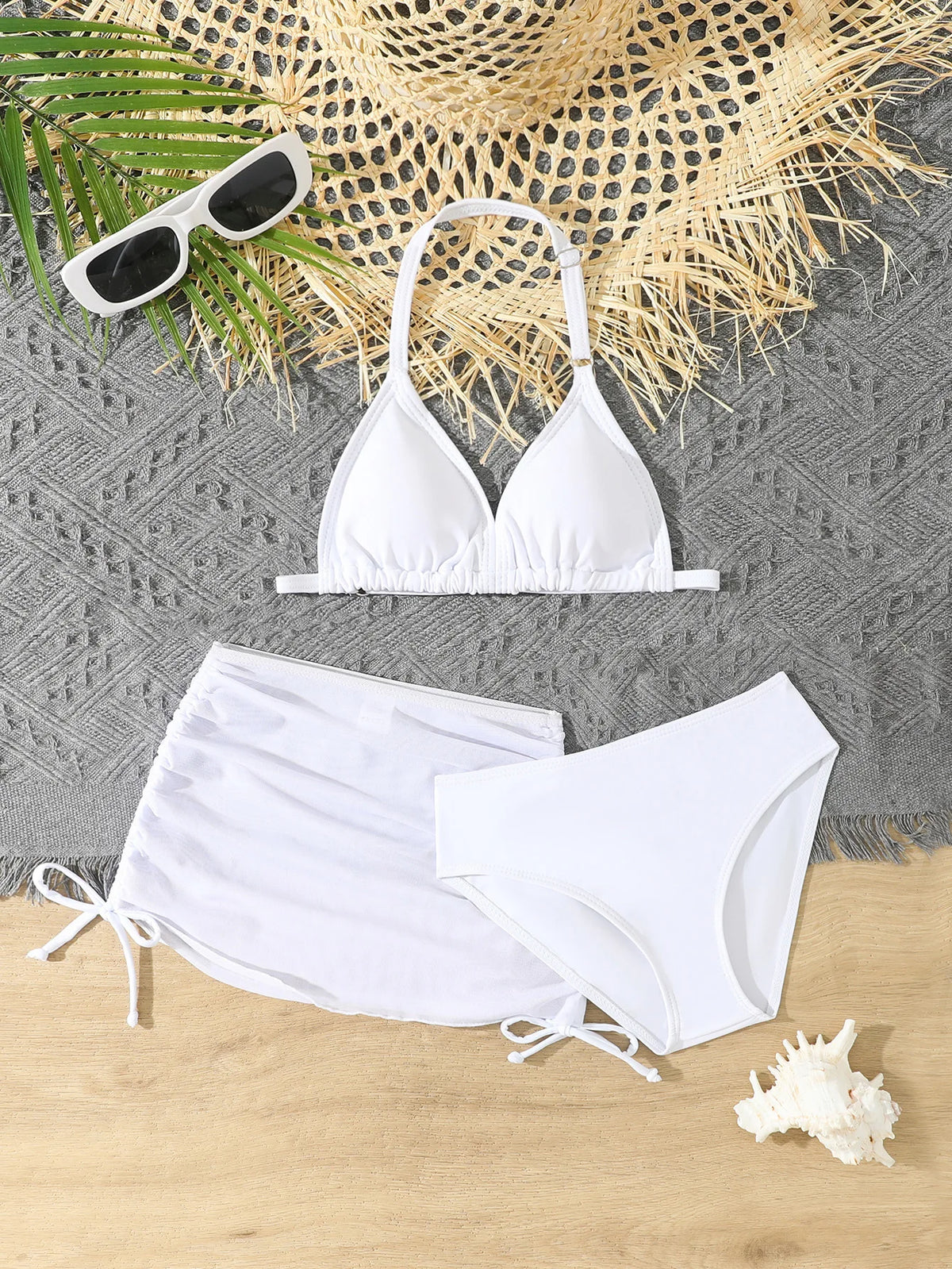 3 Pieces Bikini Top & Skirt 2025 Girls Swimsuit Kids High Waist Swimwear Children Bathers Bathing Swimming Swim Suit Beachwear