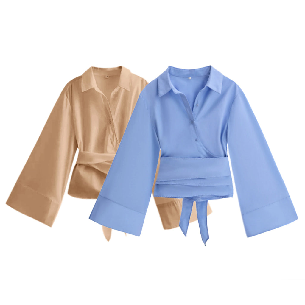 Summer Women’s Poplin Bow Tie Shirt, Multi-Color Casual Turn-Down Collar Double-Placket Blouse, Wrinkle-Resistant Chic Top