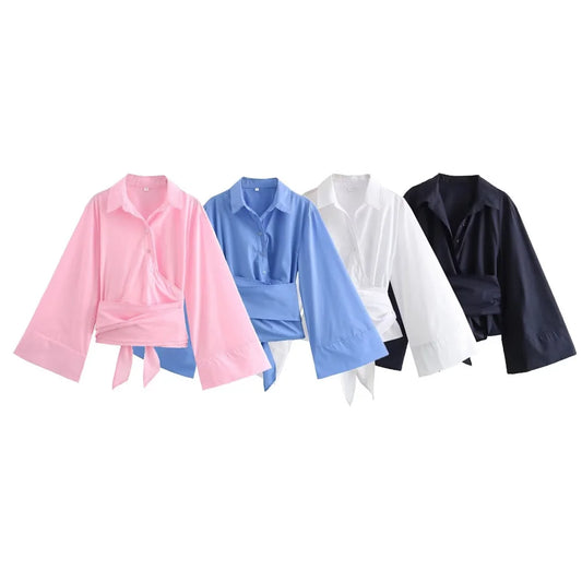 2024 Summer New Fashionable Women's Fashion Avant-garde Slim Fit Design Feel Double breasted Poplin Shirt