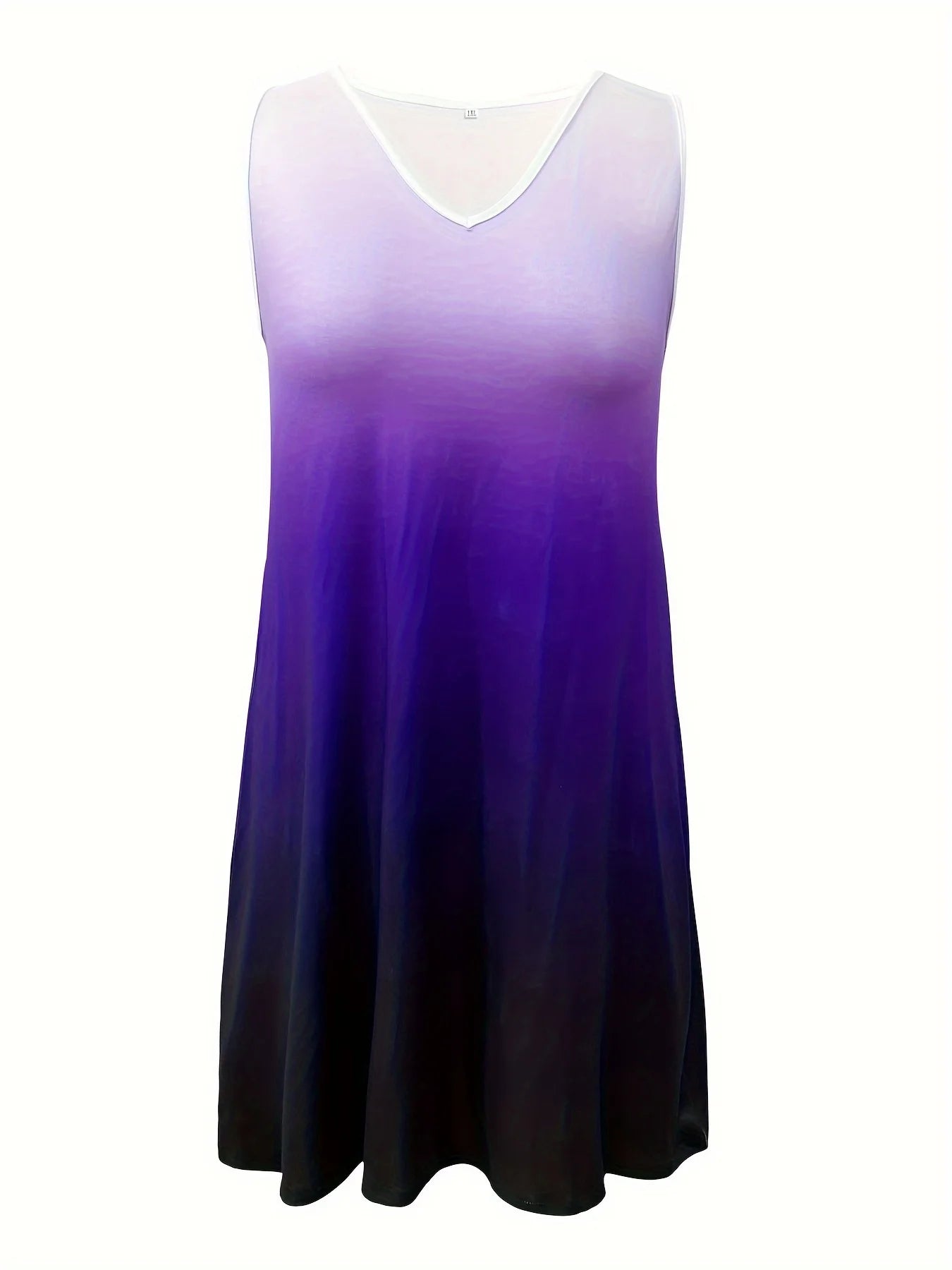Plus Size Gradient Color Print Dress Vacation V Neck Tank Dress For Spring & Summer Women's Plus Size Clothing Sleeveless Dress