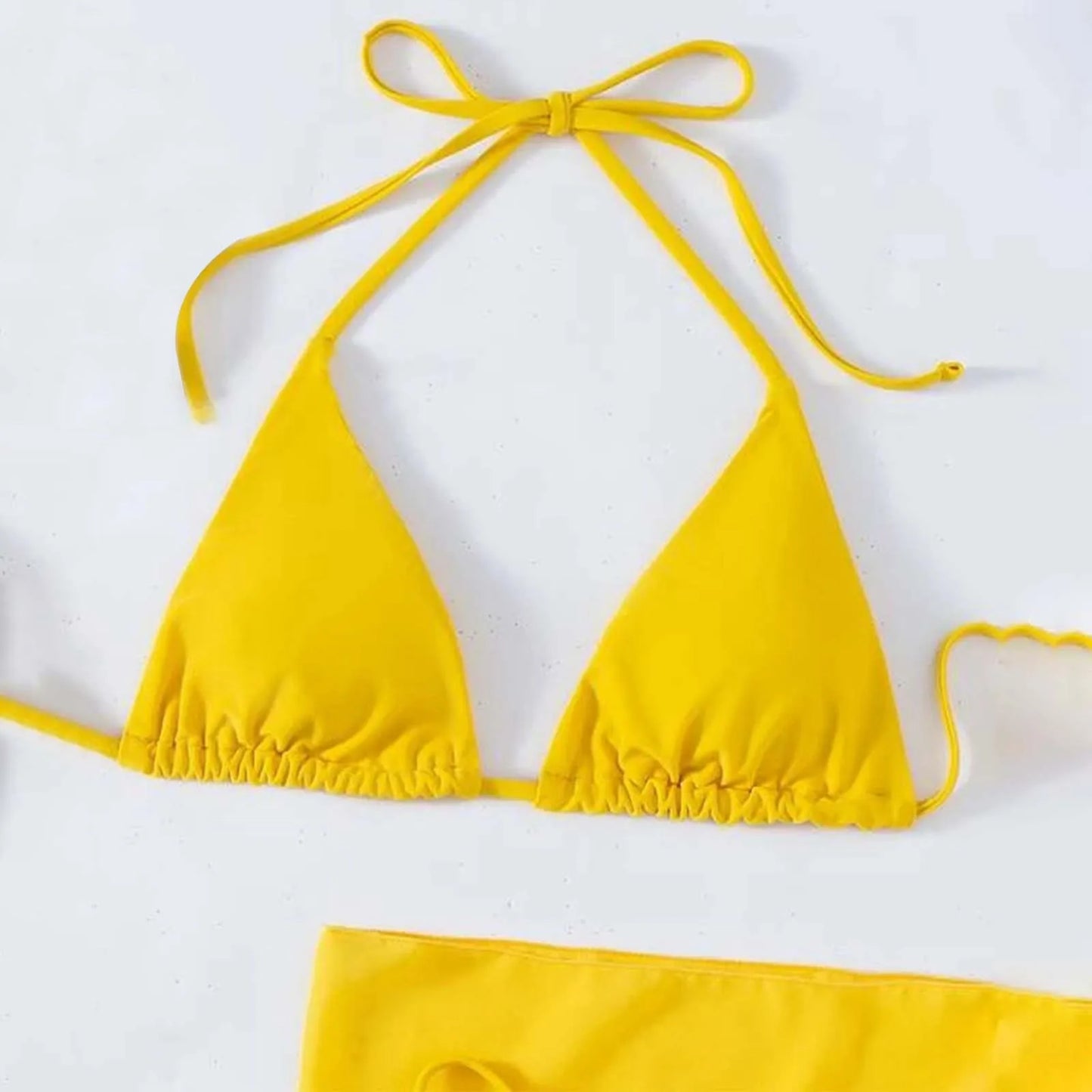 Women'S Solid Halter Backless Bikinis Set Sexy Triangle Cup Lace Up Bikini Top With Bottoms Swimsuit Cover Up 3 Piece Swimsuit