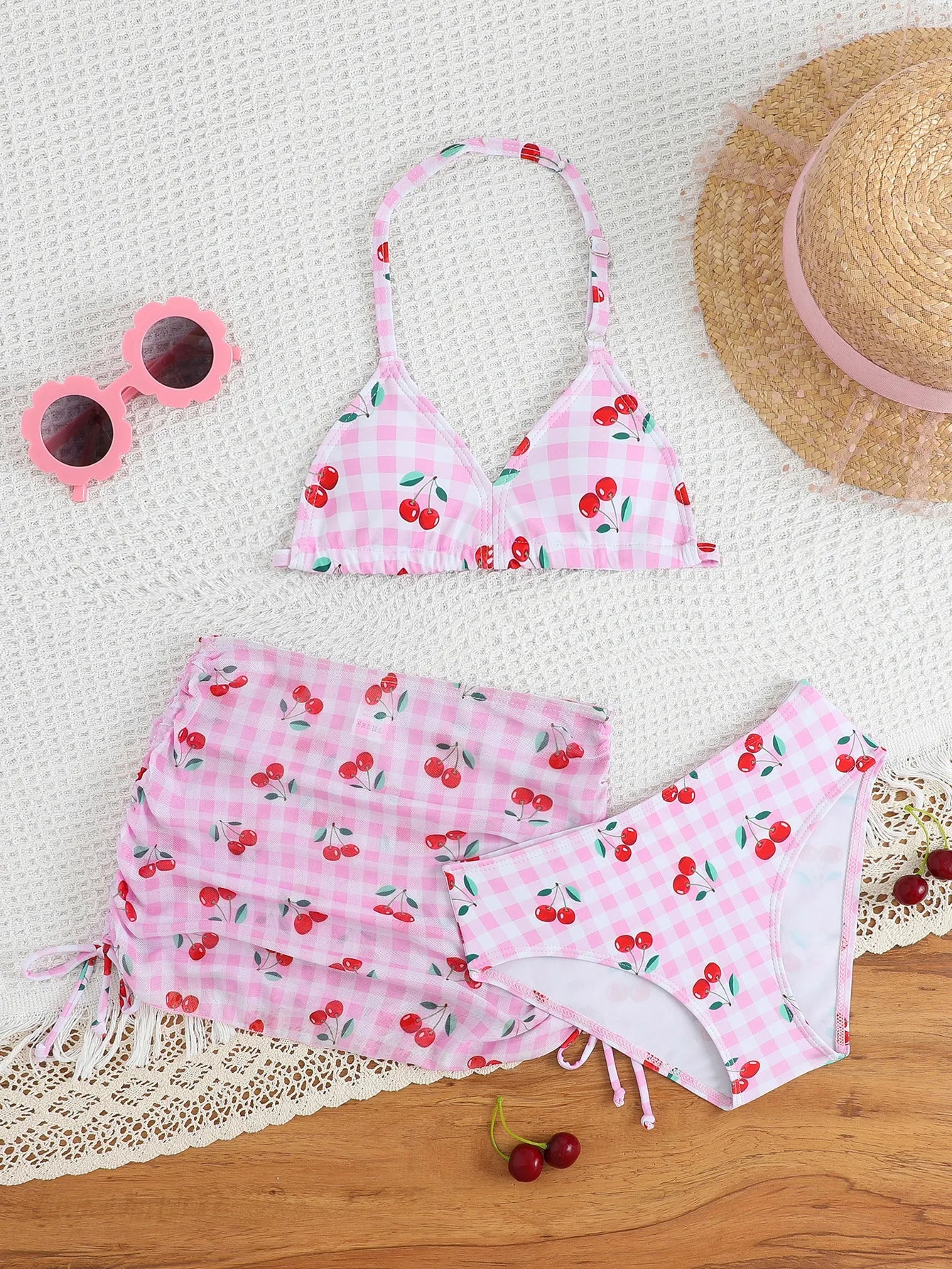 3 Pieces Bikini Top & Skirt 2025 Girls Swimsuit Kids High Waist Swimwear Children Bathers Bathing Swimming Swim Suit Beachwear