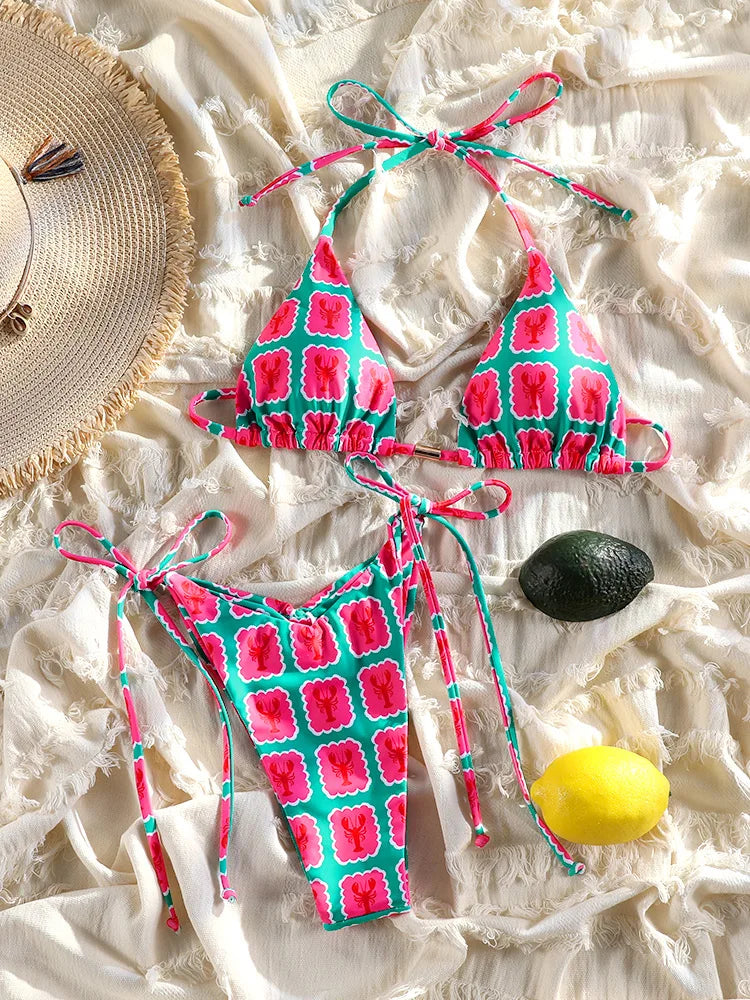 Printed Bikini Set Sexy Two Piece Set For Women Bikinis One Shoulder Swimsuit 2025 Swimsuits Low Waist Swimwear Summer Beachwear