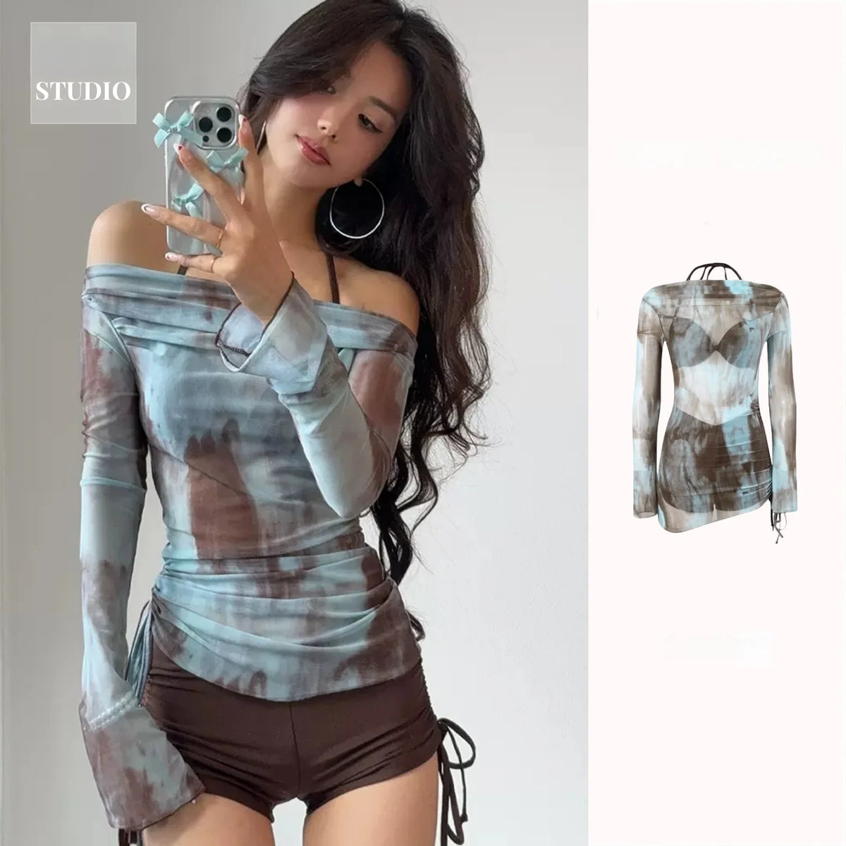 Summer 2024 Tee-Piece Bikini Set Conservative Hot Springs Meat Conceal Slim Sexy Gathered Vaion High-End Feeling Women's...