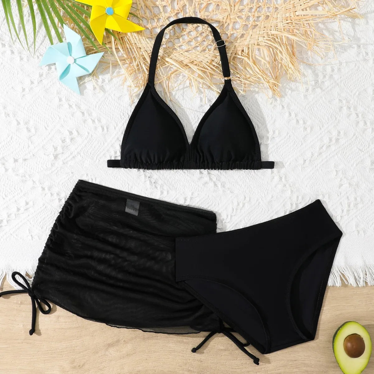 3 Pieces Bikini Top & Skirt 2025 Girls Swimsuit Kids High Waist Swimwear Children Bathers Bathing Swimming Swim Suit Beachwear