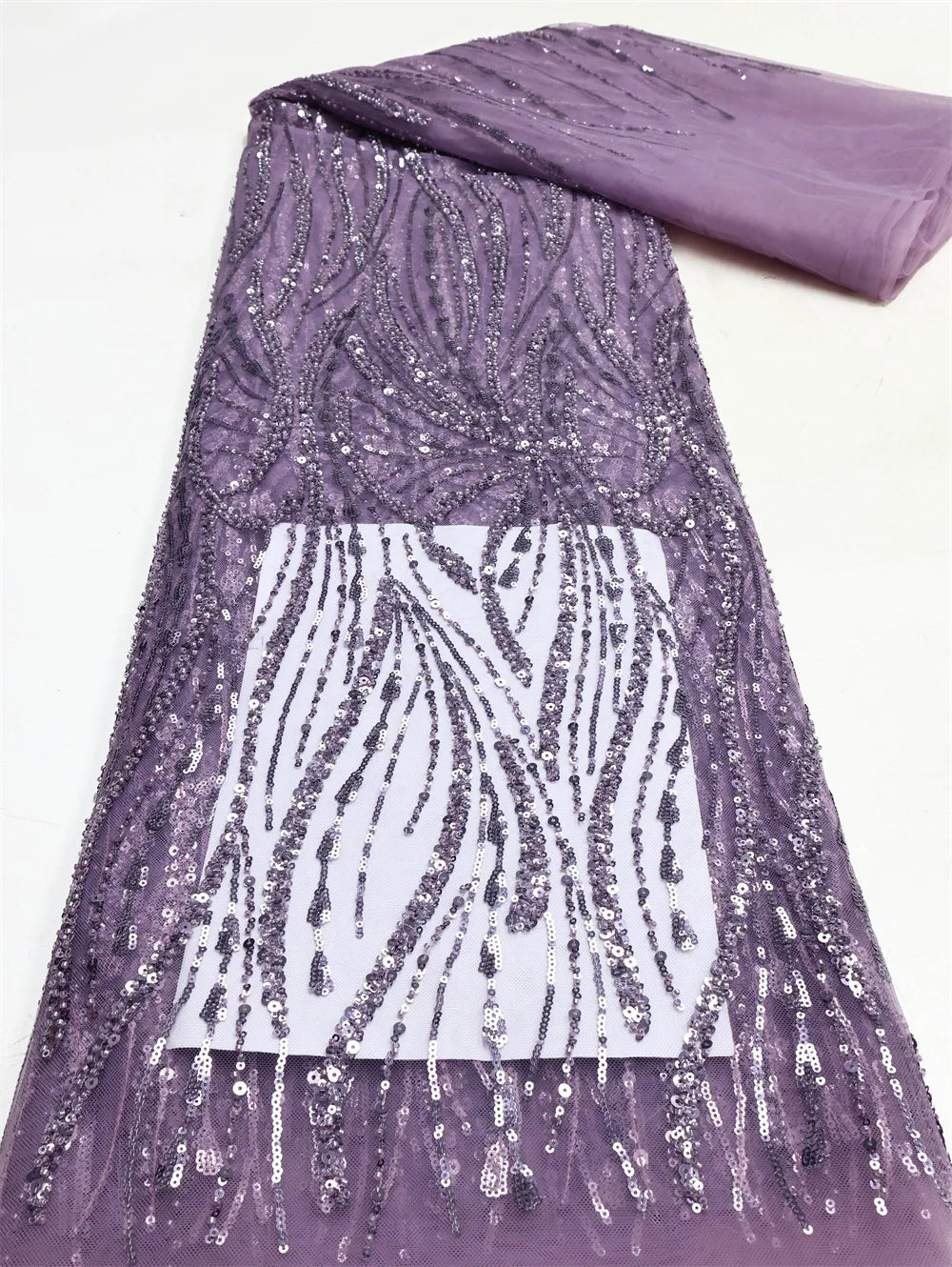 African Lace Fabric 2025 - Sequined Beaded Bridal Lace - No. 002, 5 Yards