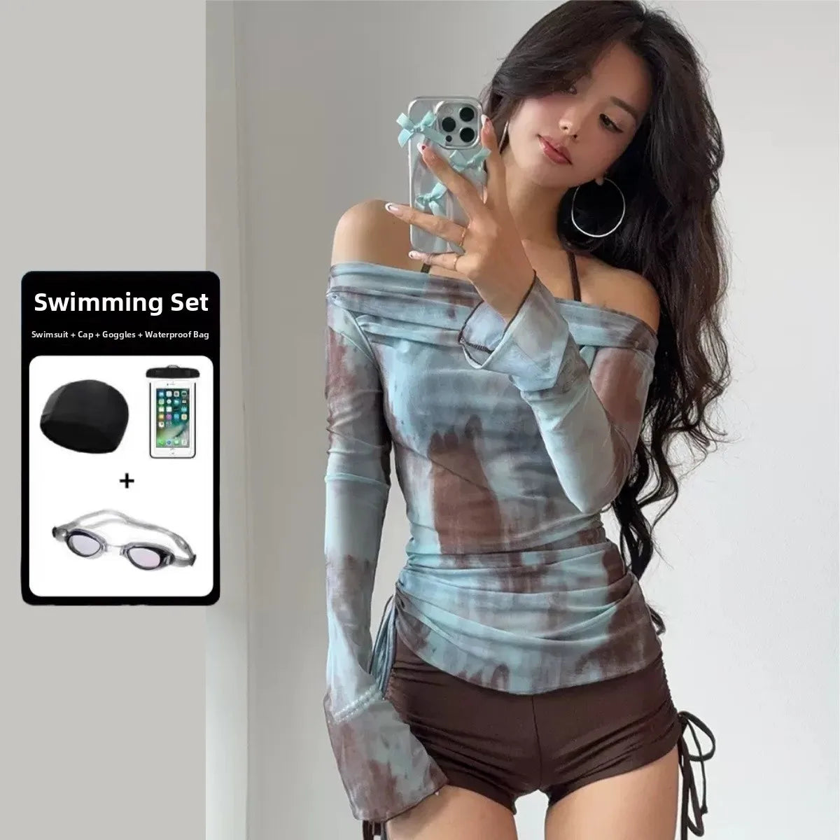 Summer 2024 Tee-Piece Bikini Set Conservative Hot Springs Meat Conceal Slim Sexy Gathered Vaion High-End Feeling Women's...
