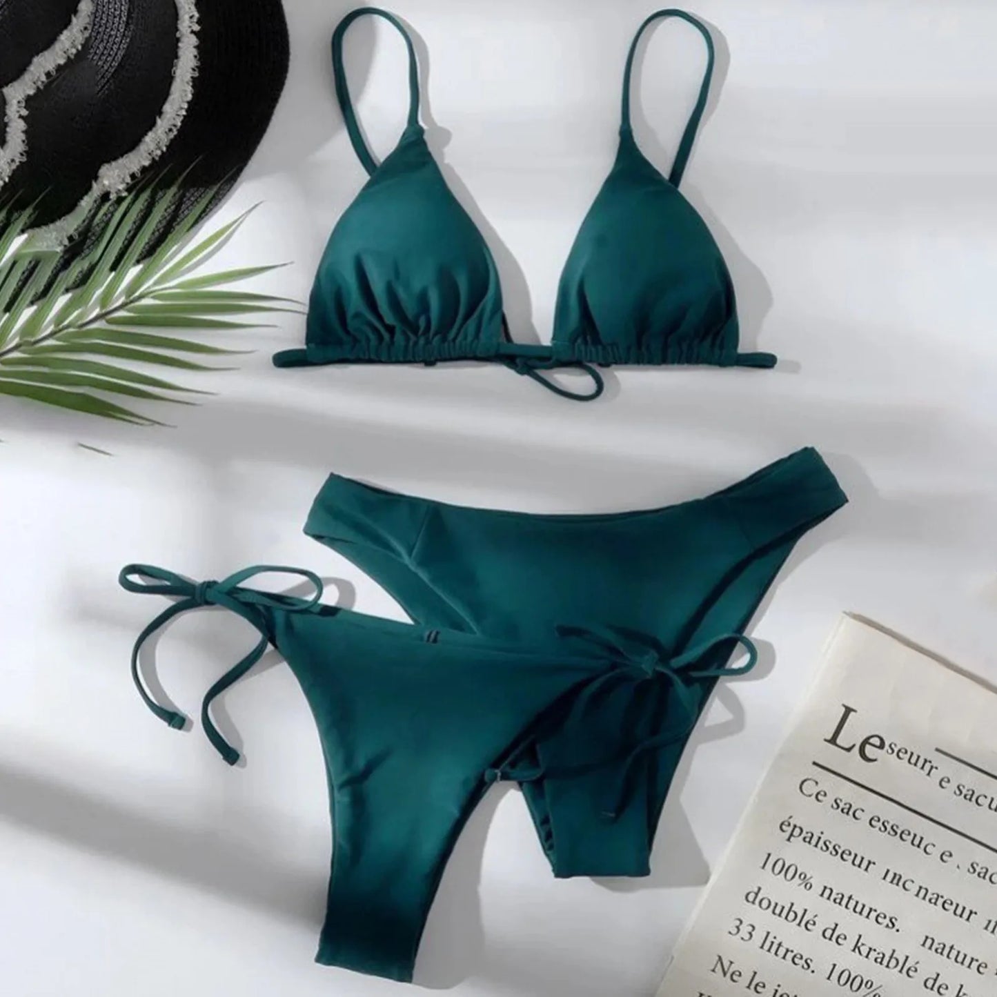 Women's Summer Fashion Sexy Basic Solid Color Backless Lace-up High Waist Adjust Buckle Sling Bikini Three-pieces Swimsuit