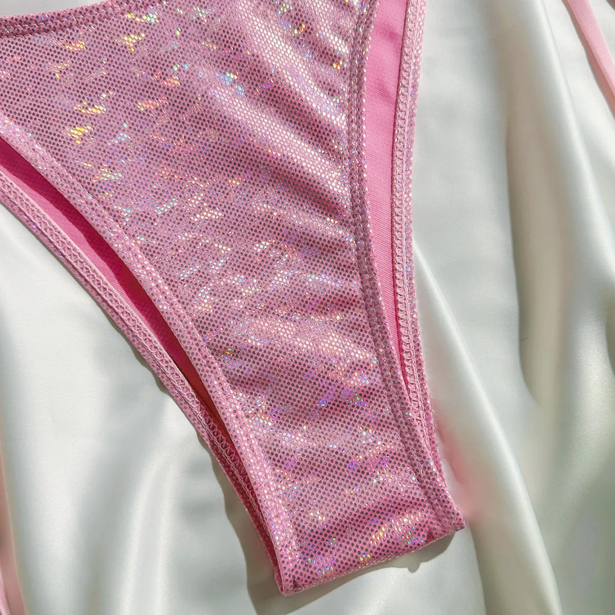 Shiny Pink Micro Bikini Set 2025 Mujer Women Sexy Push Up Thong Swimsuit Summer Bathing Suit Bandage Holiday Swimwear Women