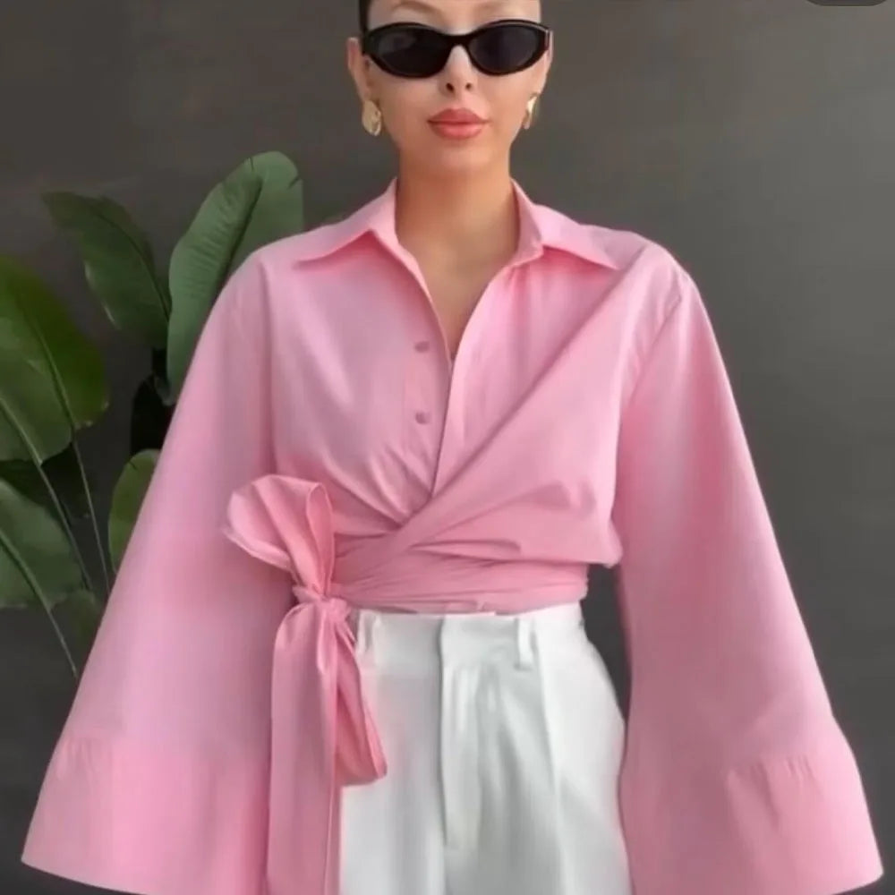 2024 Summer New Fashionable Women's Fashion Avant-garde Slim Fit Design Feel Double breasted Poplin Shirt