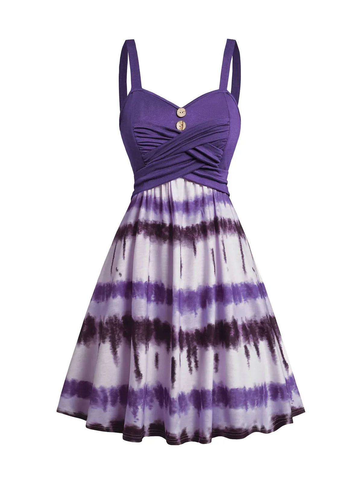 Plus Size Women's Tie Dye Print Dress Mock Button Crossover High Waisted Sleeveless A Line Mini Dress Summer Dresses
