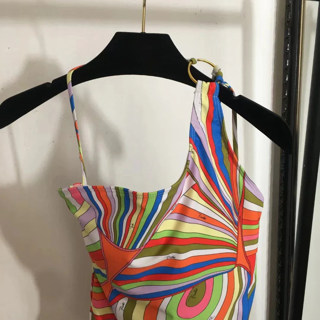 European Luxury Design Women's One-piece Swimsuits Striped Letter Print Swimwear Fashion Brand Women's Sexy Beach Bikini Sets