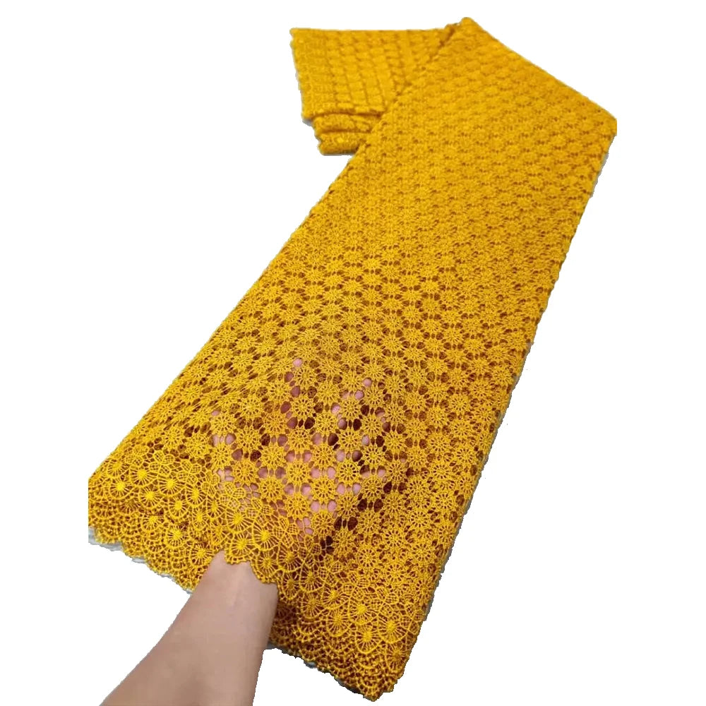 African Milk Silk Fabric With Water Soluble Lace 2025 High Quality Milk Silk Nigerian Mesh Lace Fabric For Wedding Dress