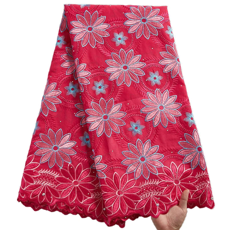 Nigerian Embroidered Cotton Lace Fabric - Swiss Voile - 5 Cotton, 5 Yards