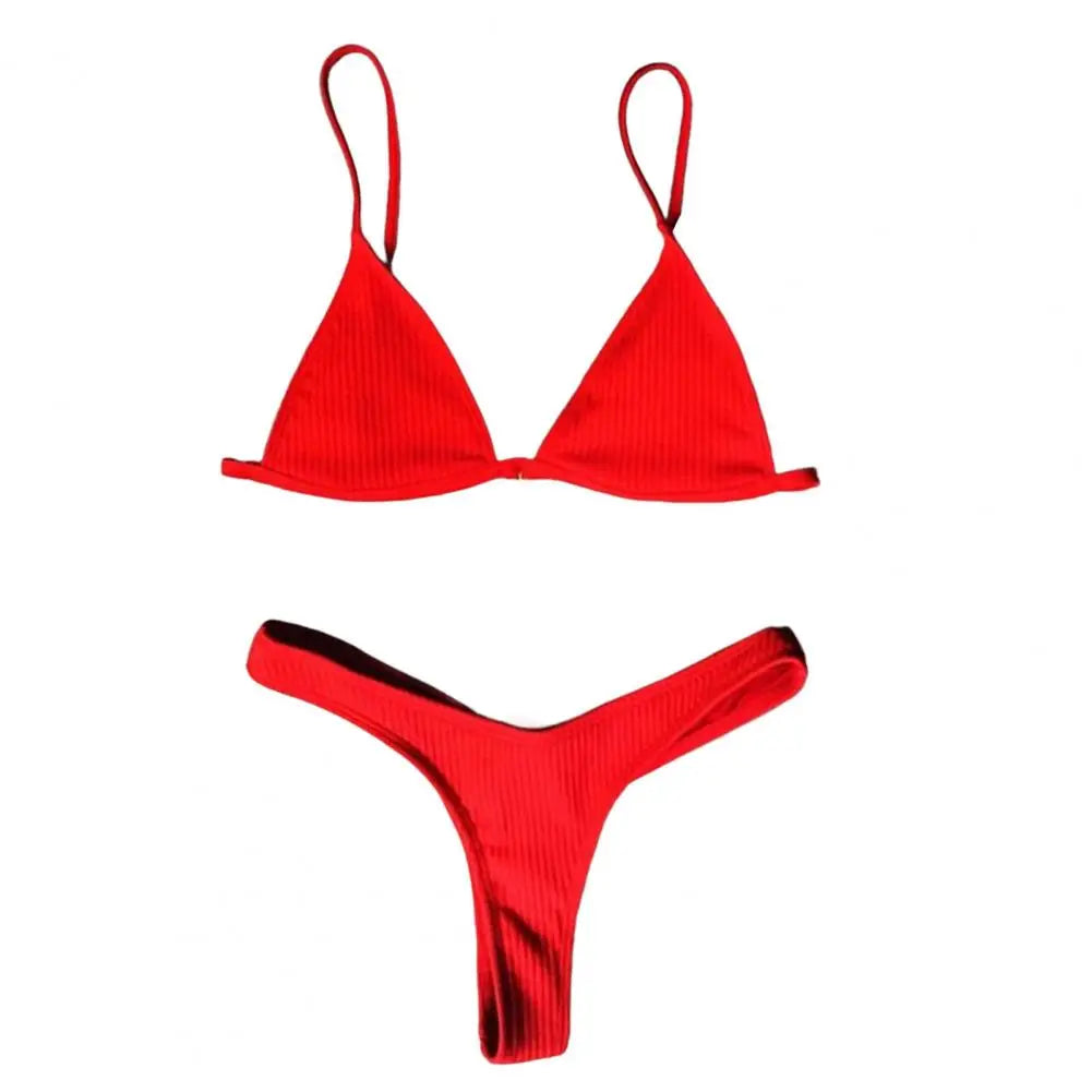 2 Pcs/Set Sexy Lady Bikini Set Quick Dry Swimming Wireless Spaghetti Strap Lady Swimwear
