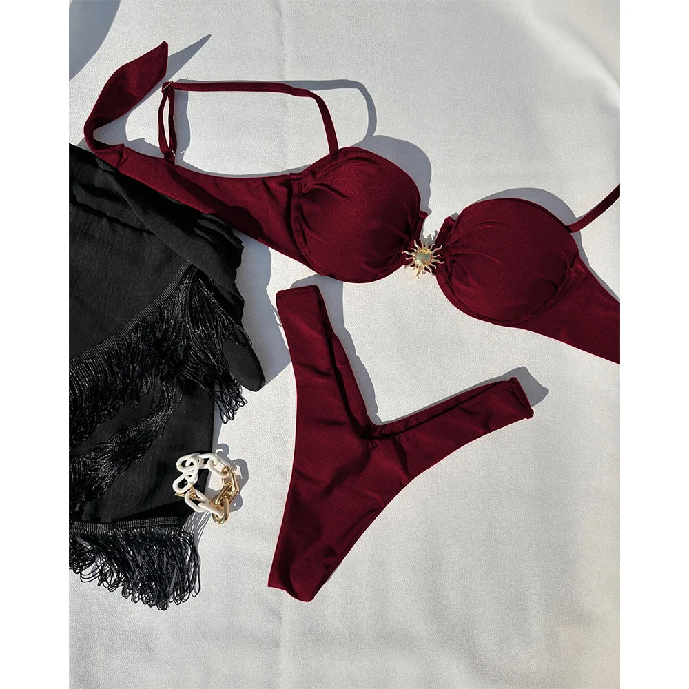 Micro Bikini 2025 Sexy Women Swimsuit Push Up Swimwear Sexy Bikini Set Brazilian Biquini Female Swimming Suit Solid Beachwear