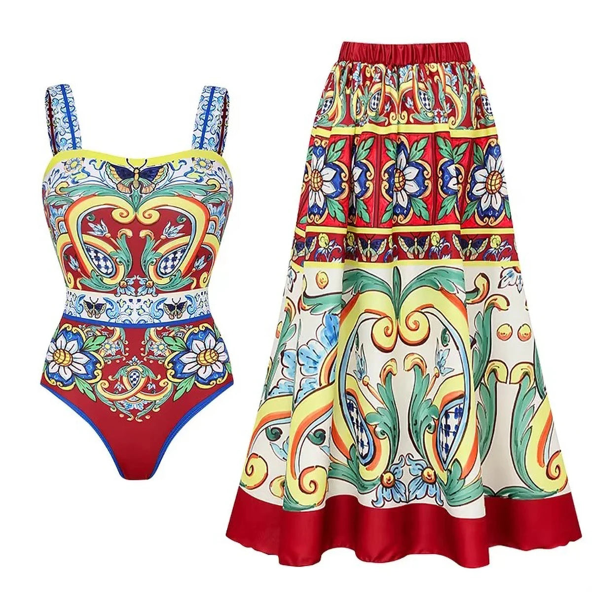 2024 Vintage Pattern Printed One Piece Swimsuit Swimwear Bikini Set Women Beachwear Clearance Wholesale