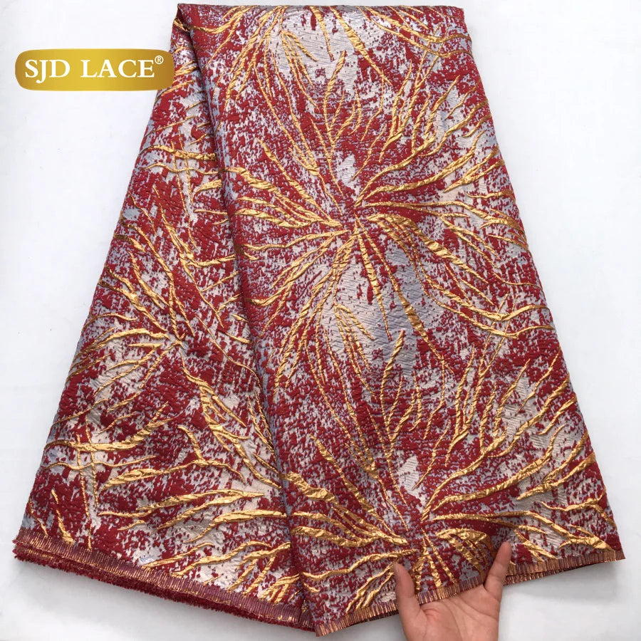 SJD African Damask Lace Fabric 2025 - French Brocade Jacquard - 6Damask, 5 Yards