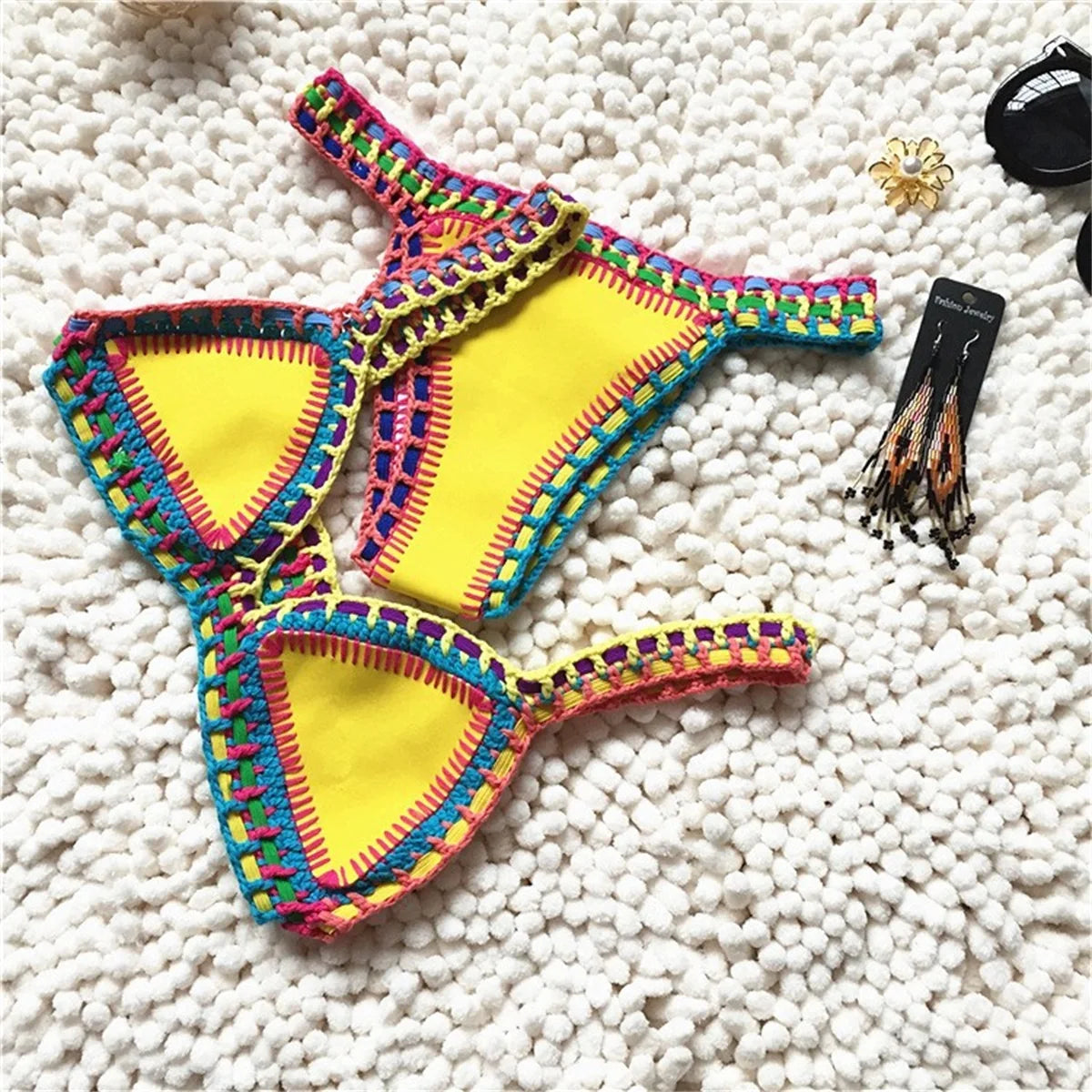 Pink Crochet Bikini 2025 Sexy Women Swimsuit Female Swimwear Micro Bikini Set Bandeau Swimming Suit Beachwear Brazilian Biquini