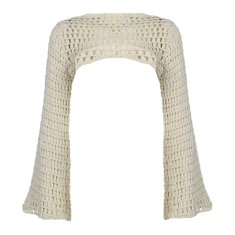Long Sleeve Crochet Crop Top Summer Knit Hollow Out Mesh Cover Ups 2024 Women‘s Y2k Crochet Tops Pullover Streetwear